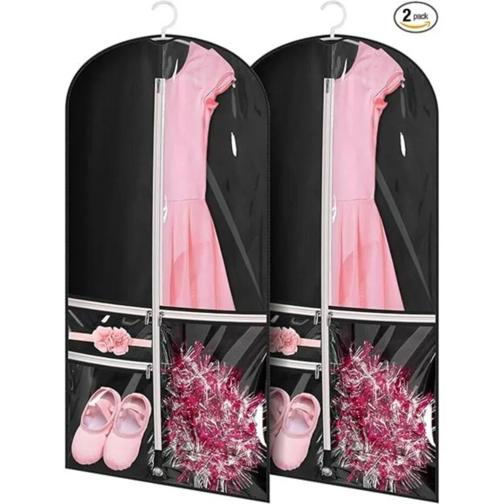 Dance Garment Bag Set of 2 Costume Dress Storage Travel Bags with Clear Pockets